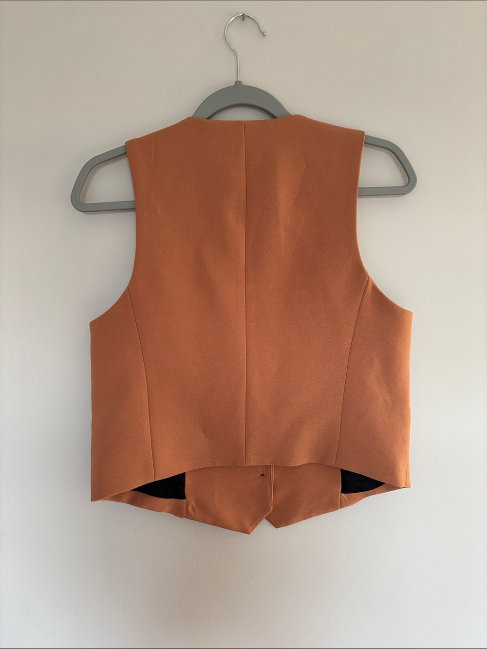 ZARA Women Camel Solid V-Neck Button Front Lined Vest Waistcoat Size Small - Picture 3 of 3